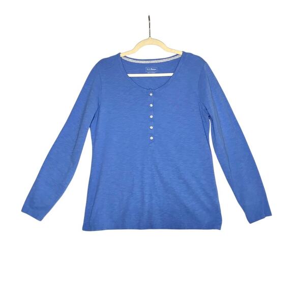 L.L. BEAN Long Sleeve Henley Top Women L Sky Blue Textured Outdoor Cottage Fairy - Picture 1 of 8